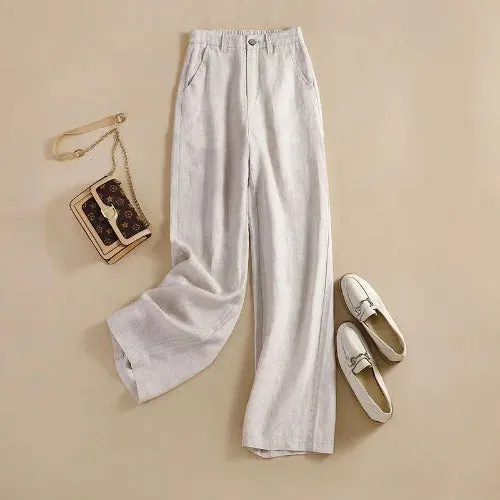 Women's Cotton Linen Fashion Designer Wide Leg Pants