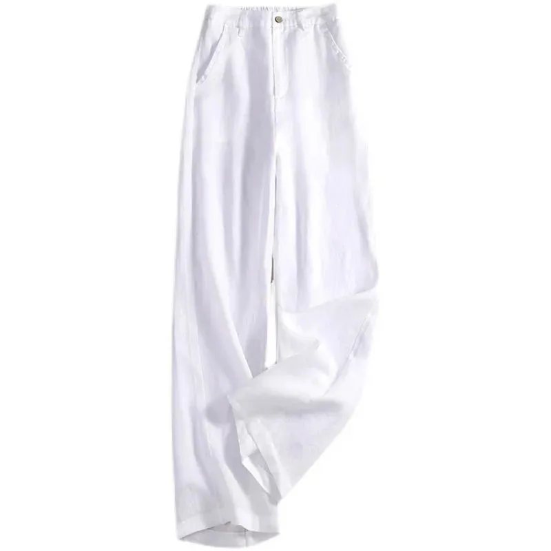 Women's Cotton Linen Fashion Designer Wide Leg Pants