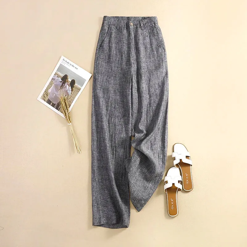 Women's Cotton Linen Fashion Designer Wide Leg Pants